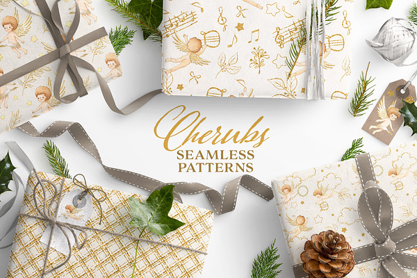 Watercolor Angels Seamless Patterns