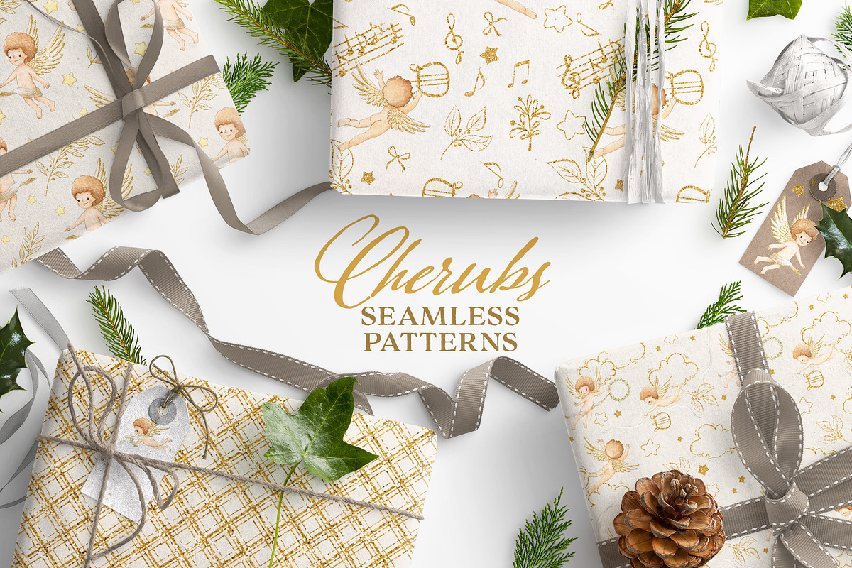 Watercolor Angels Seamless Patterns in Patterns - product preview 8
