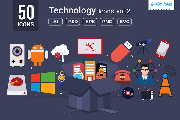 Flat Vector Icons Technology Pack V2