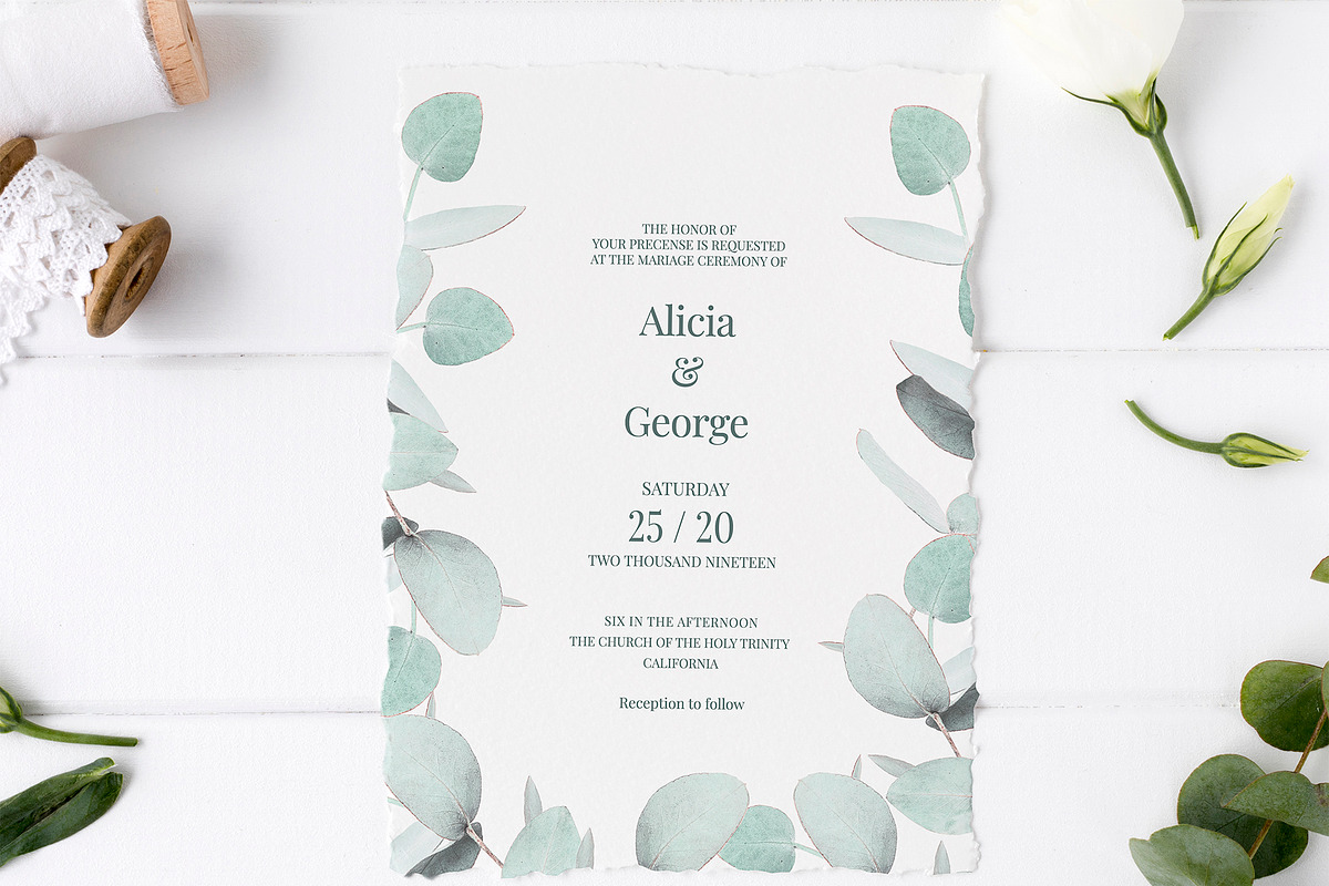 Eucalyptus Wedding Invitation Suite in Wedding Templates - product preview 8
