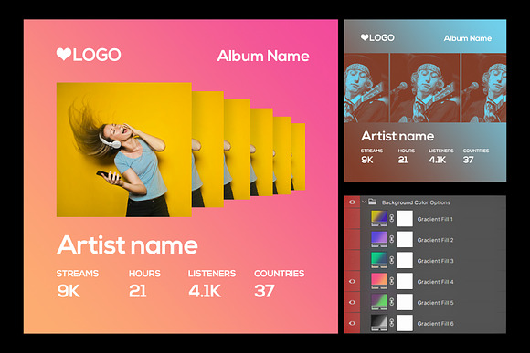 Spotify Style Photo Template in Web Elements - product preview 1