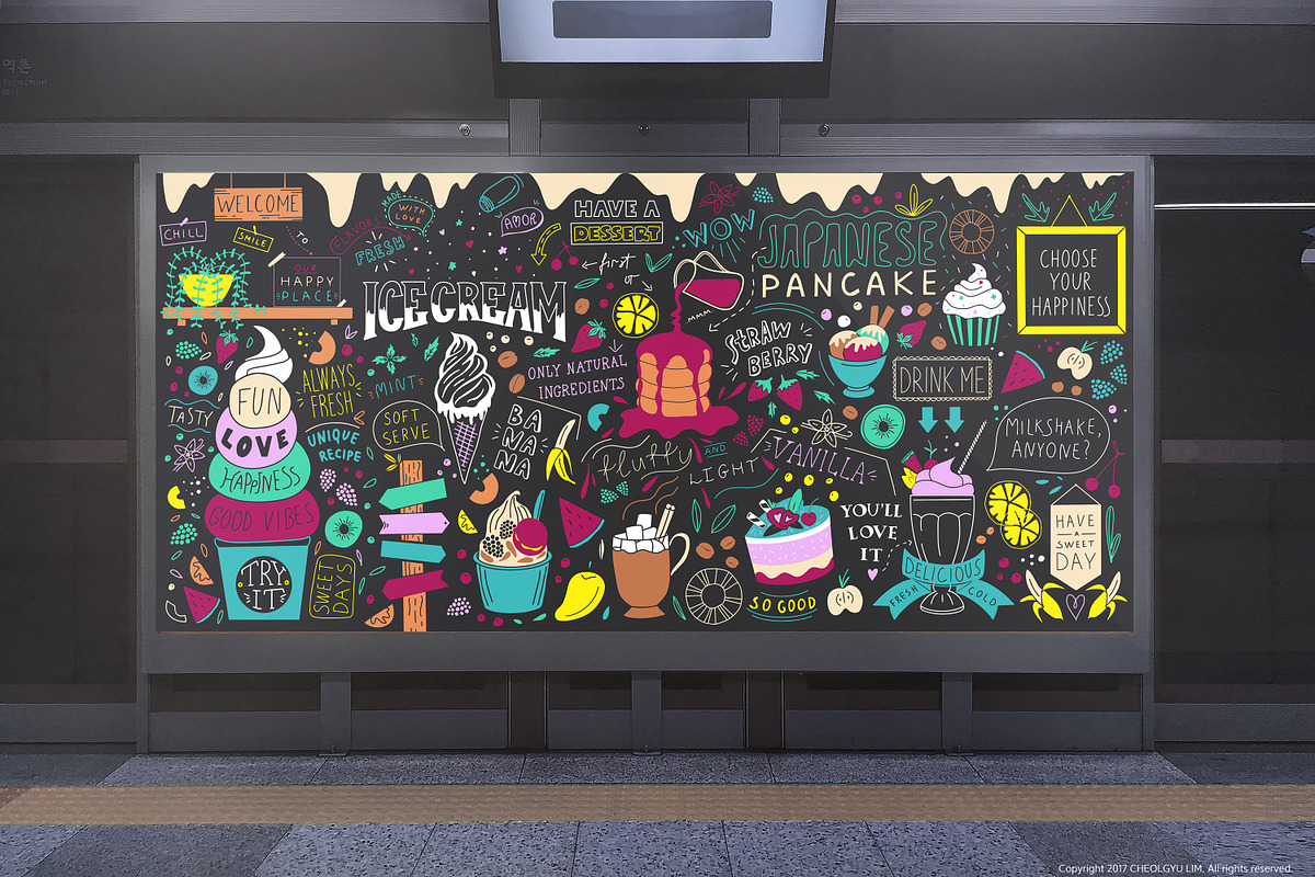 Dessert doodles chalkboard wall art in Illustrations - product preview 8