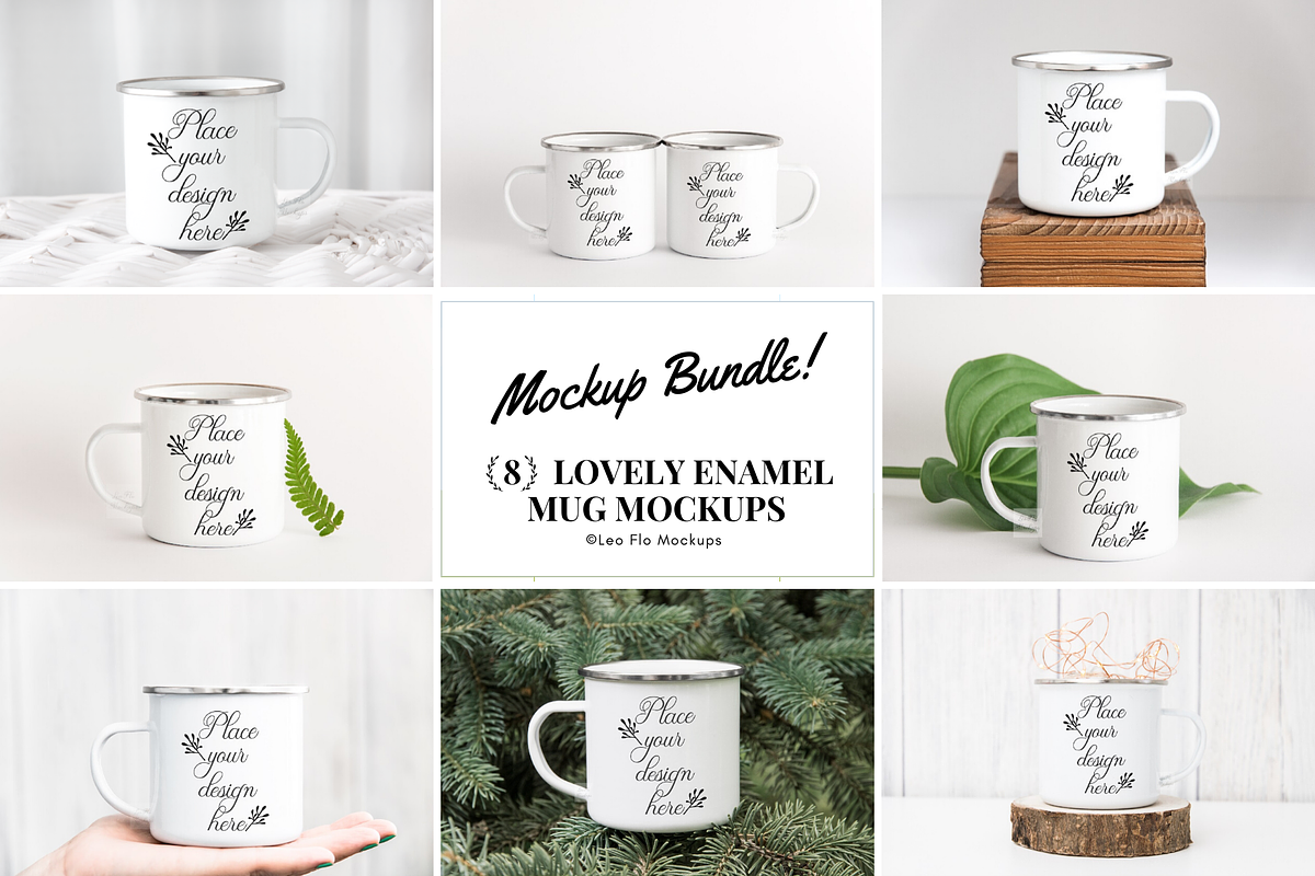 Bundle Enamel mug 8 mockup smart psd in Product Mockups - product preview 8