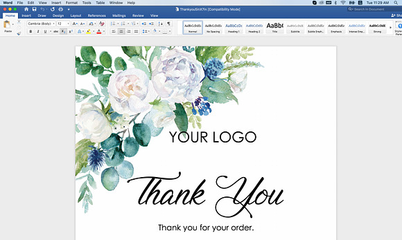 Watercolour Thank You Card - id11 in Wedding Templates - product preview 1