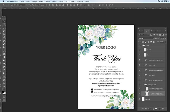 Watercolour Thank You Card - id11 in Wedding Templates - product preview 2