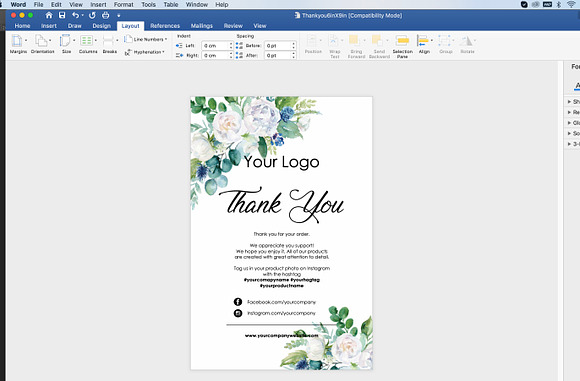 Watercolour Thank You Card - id11 in Wedding Templates - product preview 3