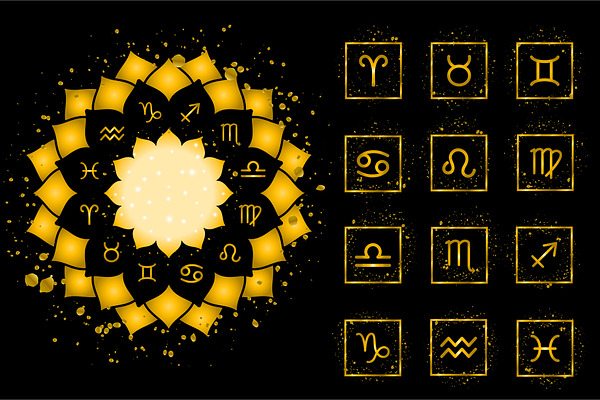 Gold Zodiac Circle & Signs