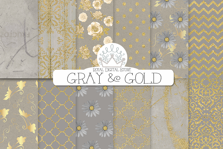 GRAY and GOLD digital paper