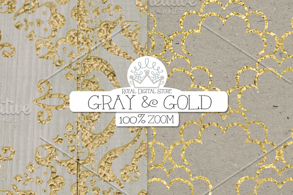 GRAY and GOLD digital paper in Patterns - product preview 2