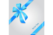 Vector Bow. Shiny Wide Blue Ribbons