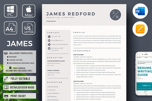 Marketing Resume CV With Logo + icon