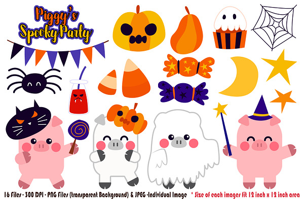 Piggy Spooky Party Digital Clip Art