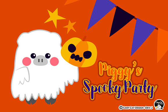 Piggy Spooky Party Digital Clip Art in Illustrations - product preview 1