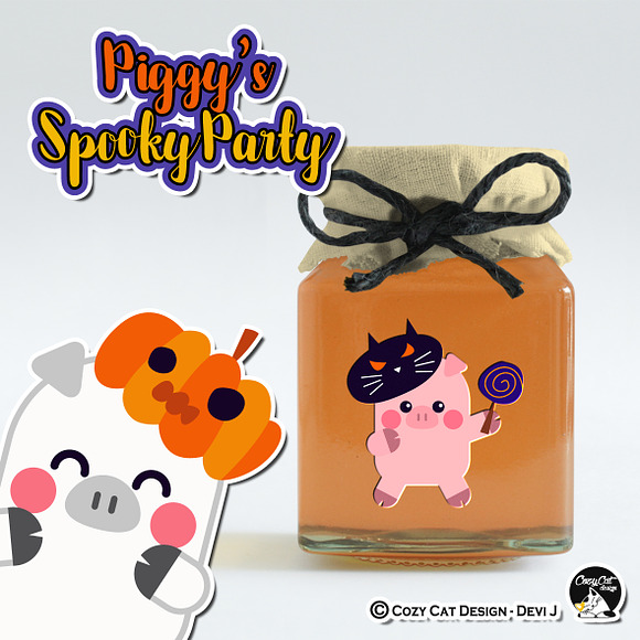 Piggy Spooky Party Digital Clip Art in Illustrations - product preview 4