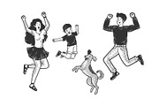 Happy jumping family sketch vector