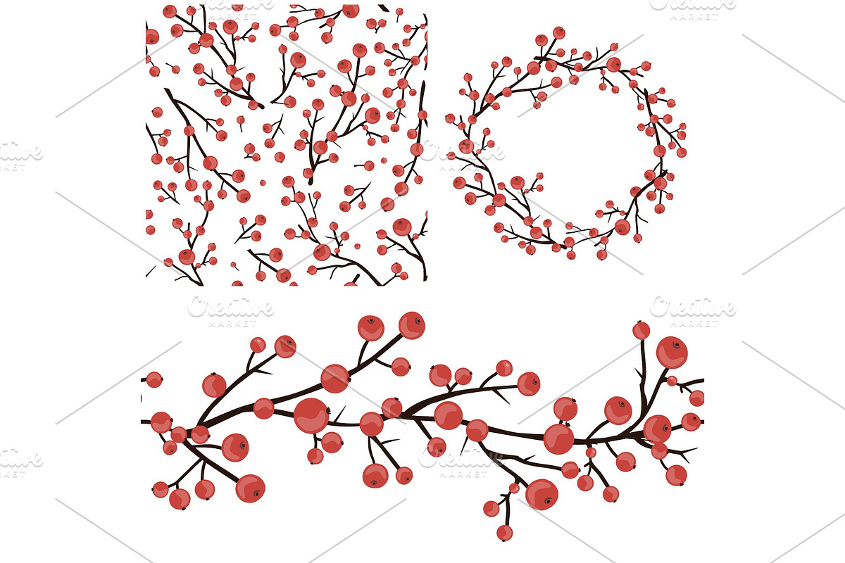 Berry Christmas Vector Set. Seamless in Objects - product preview 8