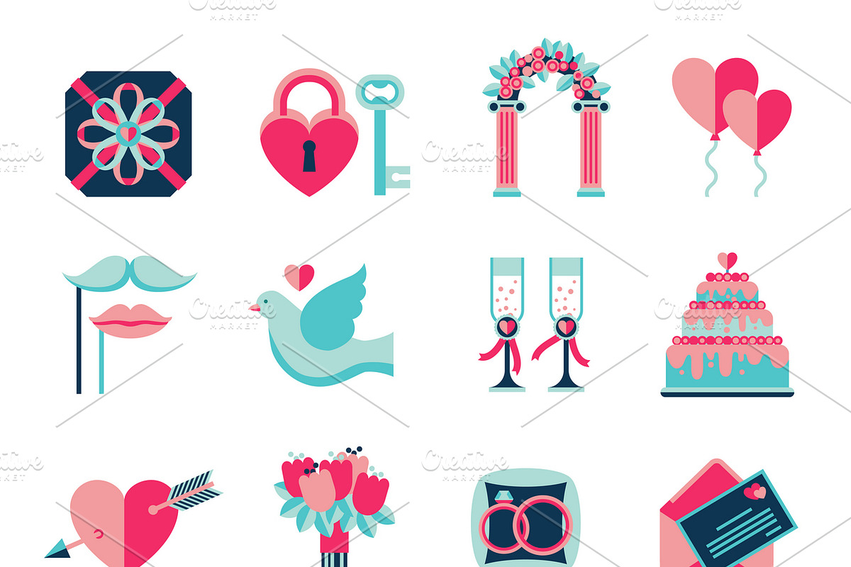 Wedding flat elements set in Icons - product preview 8