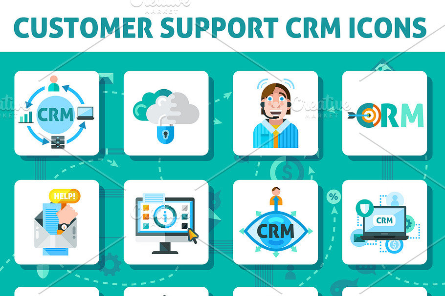 Customer support CRM icons set in Icons - product preview 8