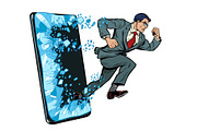 businessman punches the screen Phone