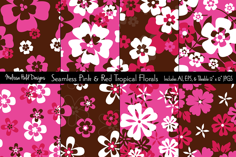 Seamless Pink & Red Tropical Florals