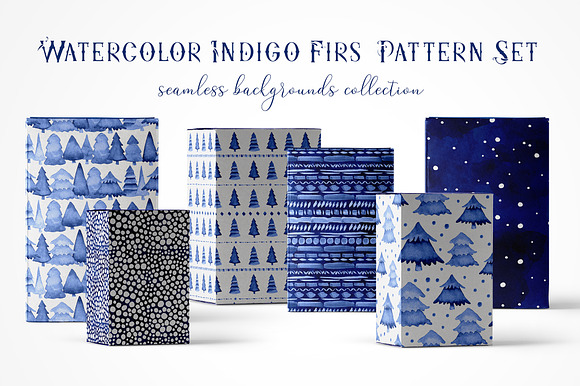Watercolor Indigo Firs Pattern Set in Patterns - product preview 4