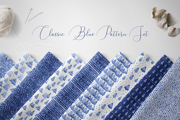 Watercolor Indigo Firs Pattern Set in Patterns - product preview 6