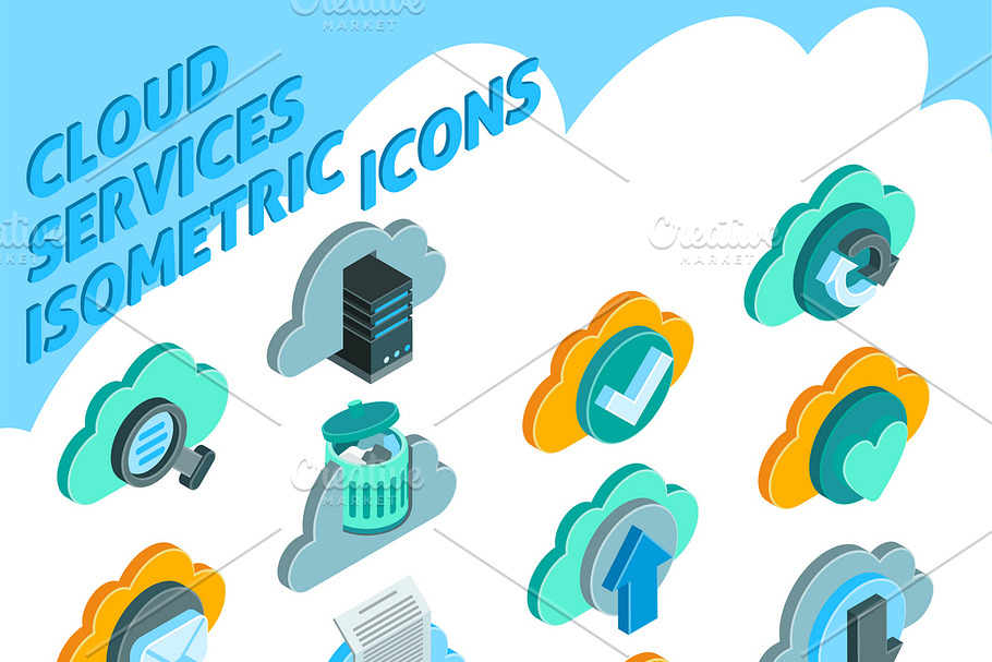 Cloud services isometric icons set in Icons - product preview 8