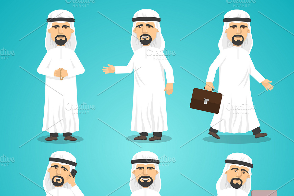 Cartoon images set of arab man in Icons - product preview 8