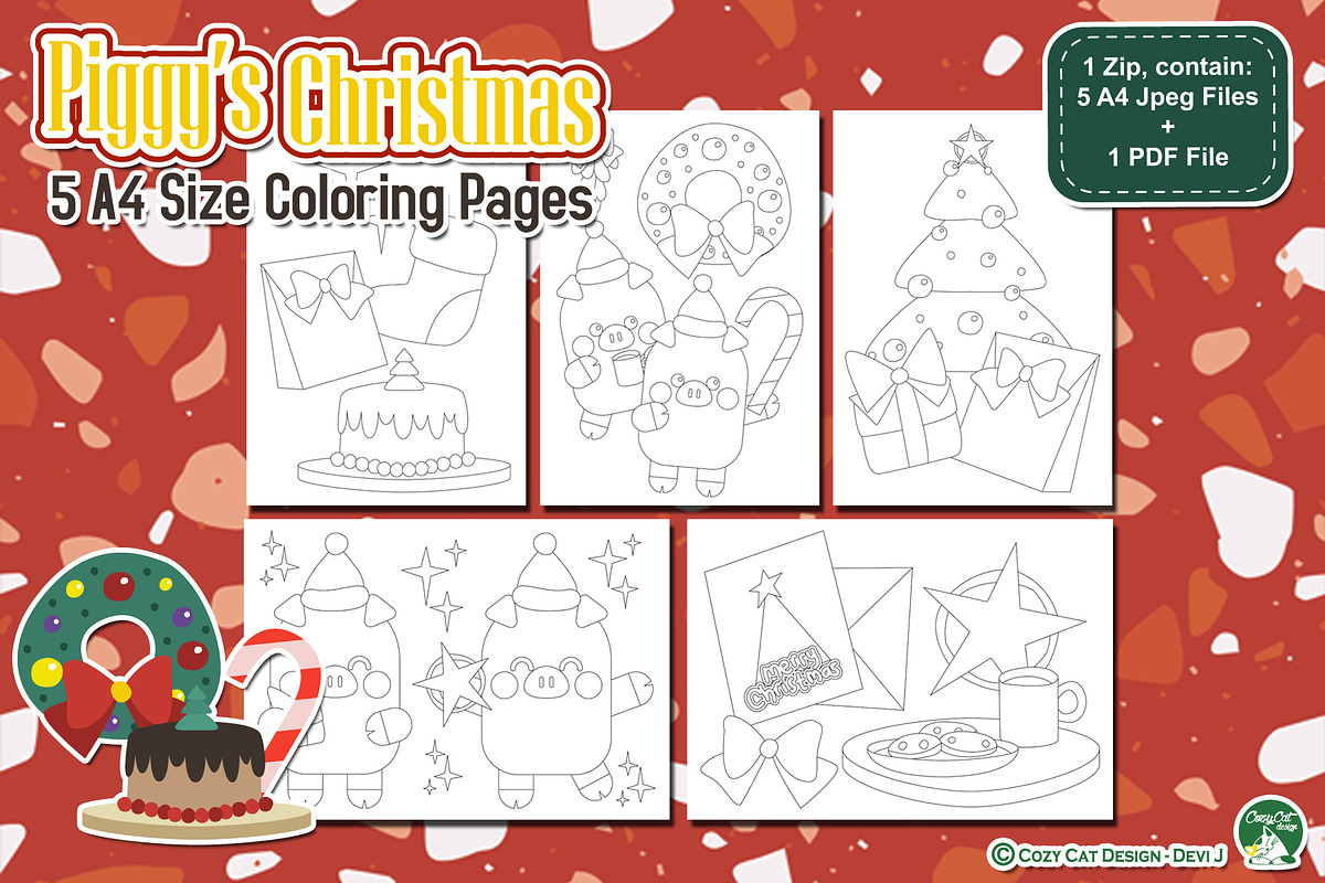Piggy Christmas Coloring Pages in Illustrations - product preview 8