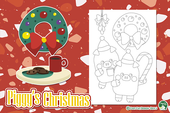 Piggy Christmas Coloring Pages in Illustrations - product preview 1