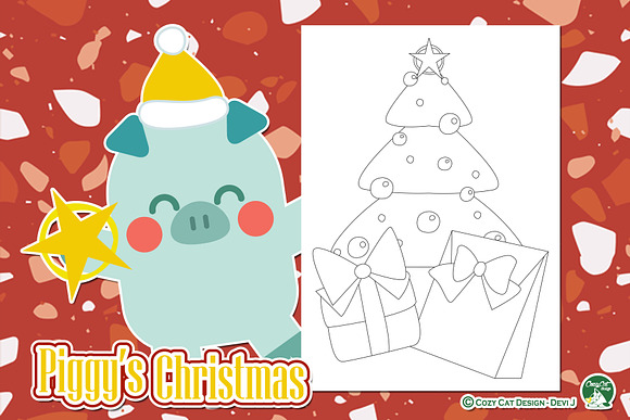 Piggy Christmas Coloring Pages in Illustrations - product preview 2