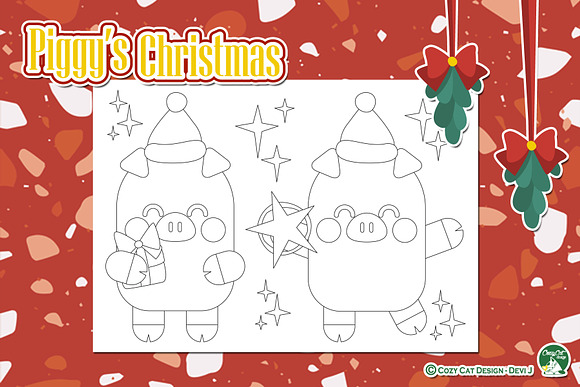 Piggy Christmas Coloring Pages in Illustrations - product preview 5
