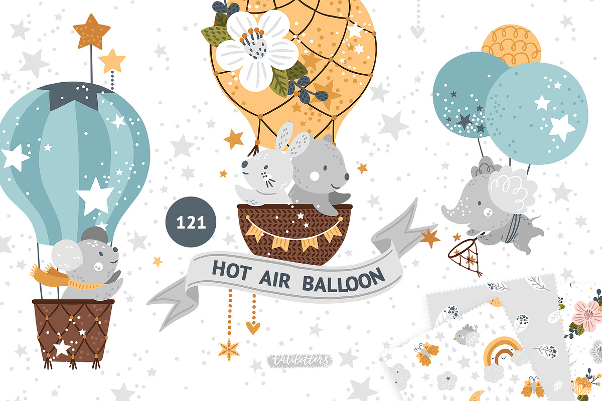 Hot Air Balloon Clipart & Patterns in Illustrations - product preview 8