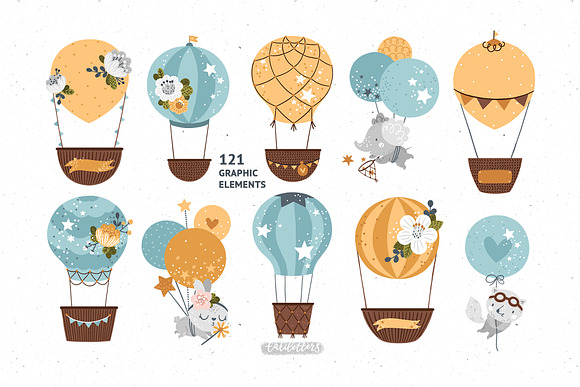 Hot Air Balloon Clipart & Patterns in Illustrations - product preview 2