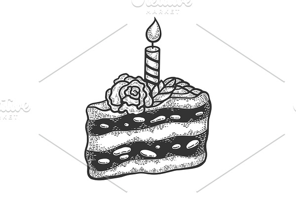 Birthday cake sketch engraving