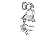 Hand ring in ship bell sketch vector