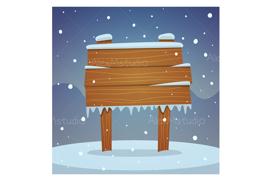 Wooden board in snow in Illustrations - product preview 8