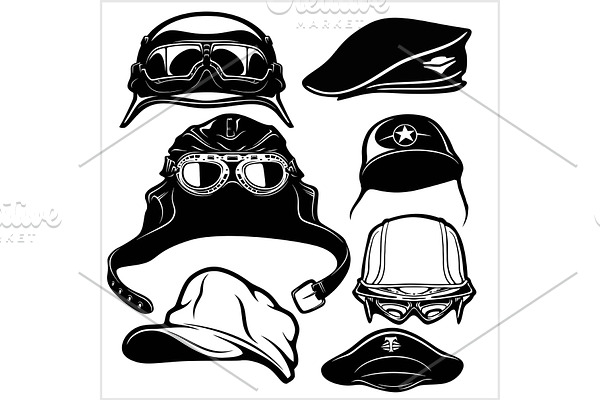 Military Hats - vector set isolated
