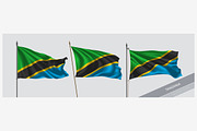 Set of Tanzania waving flag vector