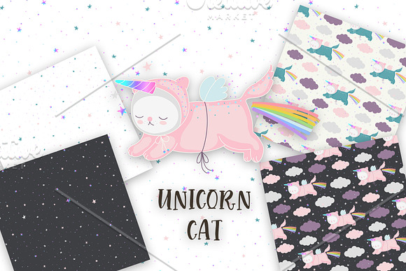 Unicorn Cat (posters and patterns) in Illustrations - product preview 2