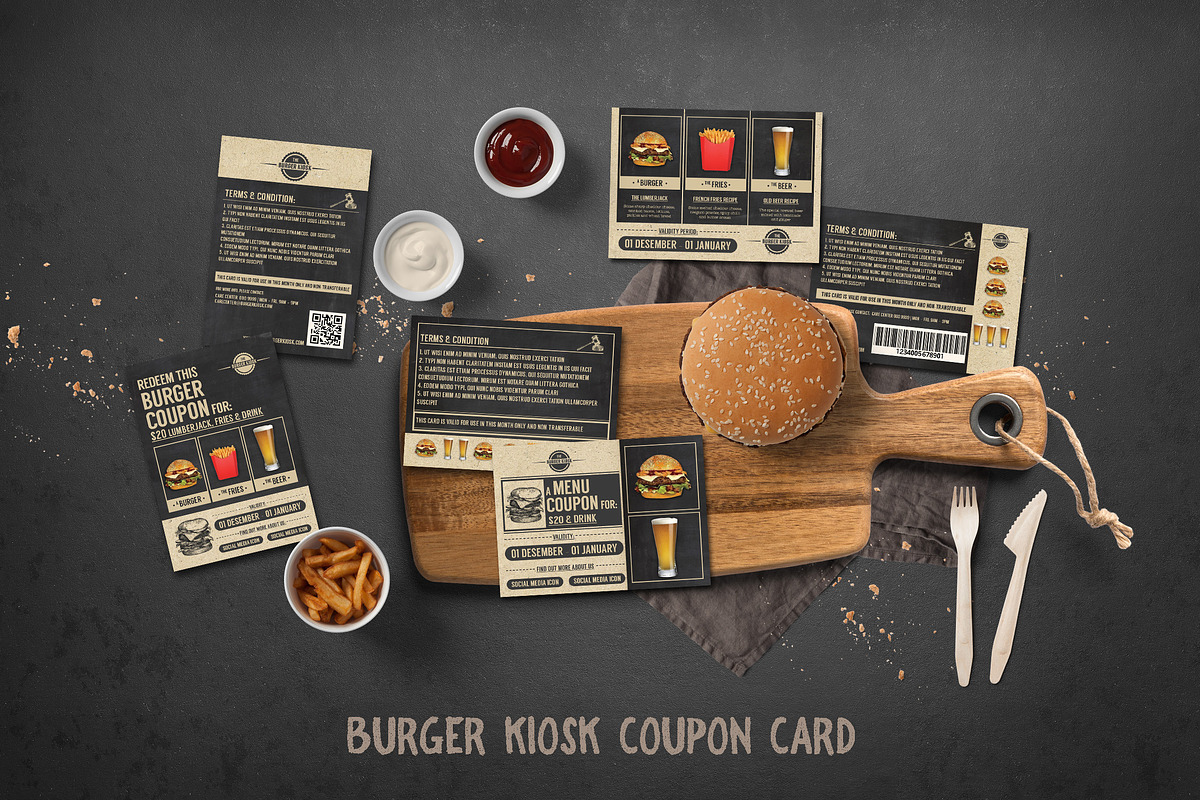 Burger Kiosk Coupon Card in Flyer Templates - product preview 8