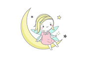 Cute fairy sit on moon