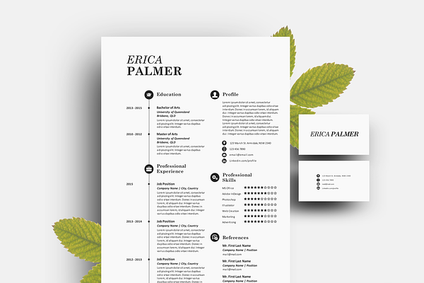 Docx resume pack with business card