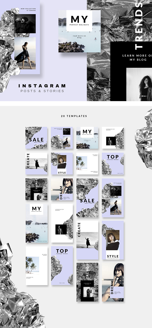 Instagram Posts &Stories-Silver Foil in Instagram Templates - product preview 7