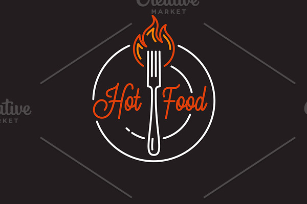 Hot Food logo. Round linear logo.