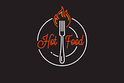 Hot Food logo. Round linear logo.