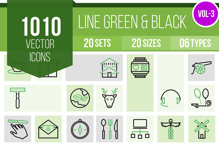 1010 Line Green & Black Icons (V3)