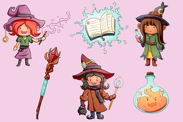 Playful Witches Clip Art Collection
