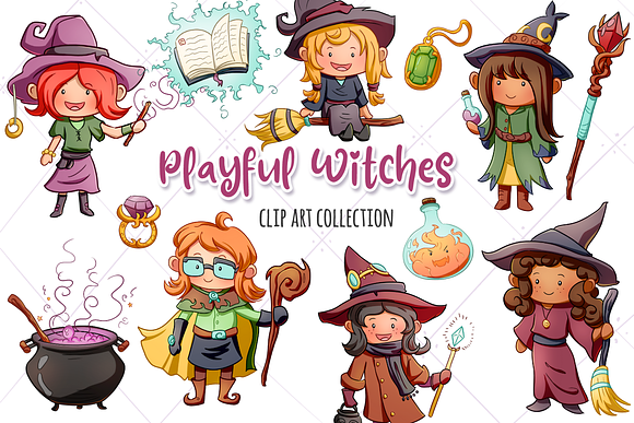 Playful Witches Clip Art Collection in Illustrations - product preview 2