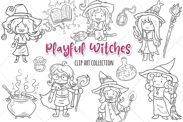 Playful Witches Digital Stamps